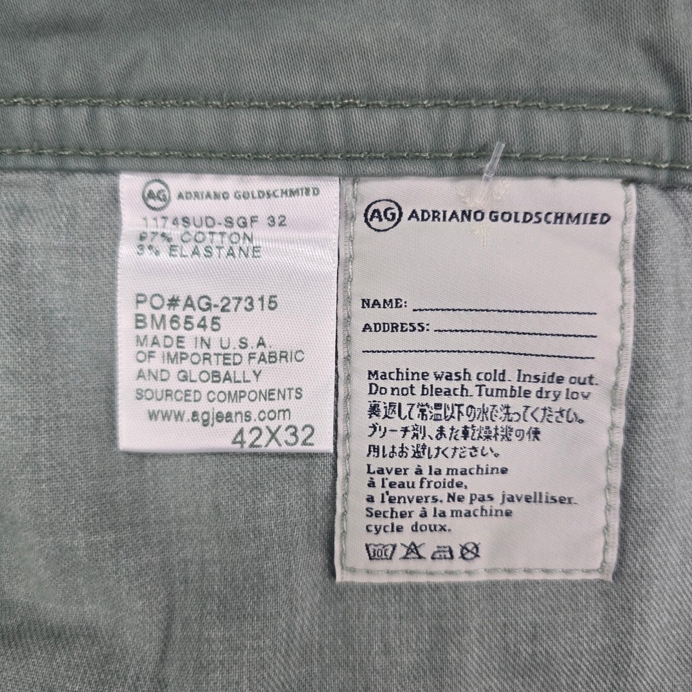 AG Adriano Goldschmied The Graduate Tailored Leg Pants Mens 42x32 Sage Green USA - Picture 5 of 9